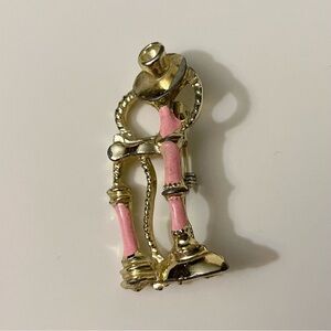 Vintage Pin Brooch Candlestick Phone With Pink Enamel